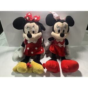 Disney Minnie Mouse Plush Red Dress 12in Dolls (2) Red & Pink Now Disney Store